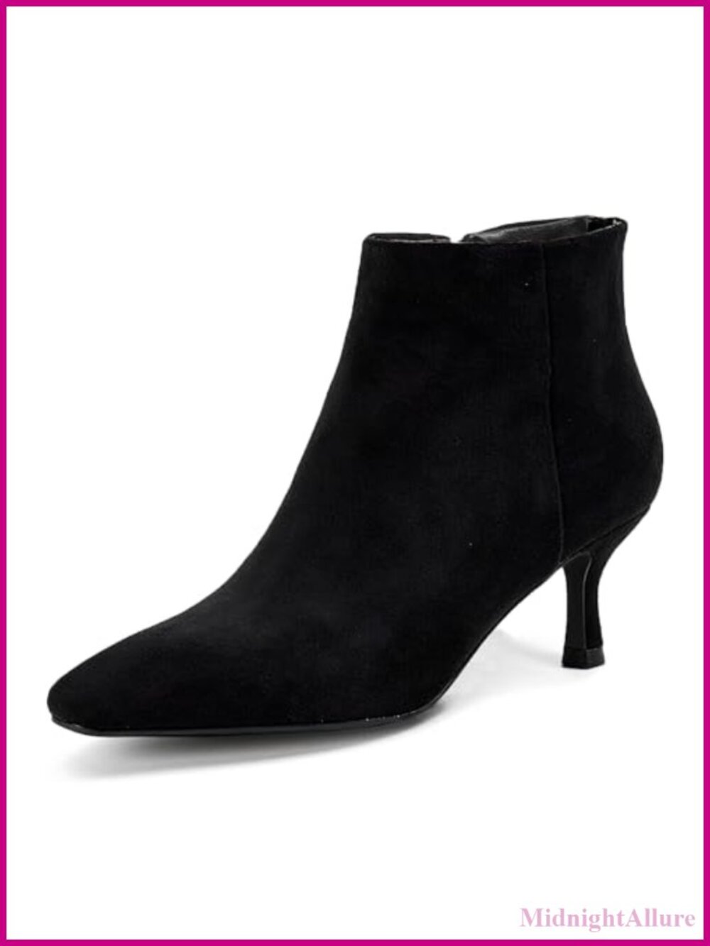 Women's Kitten Heel Ankle Boots Pointed Toe Faux Suede Side Zip Booties